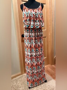 Wallflower Womens Boho Multicolor Geometric Print Sleeveless Maxi Summer Dress L
